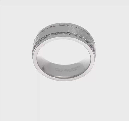Stainless Steel Polished and Hammered 8mm Comfort Fit Band Ring