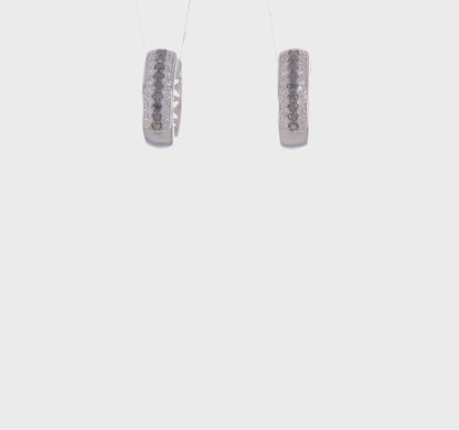 14k White Gold Black and White Diamond Hinged Hoop Earrings
