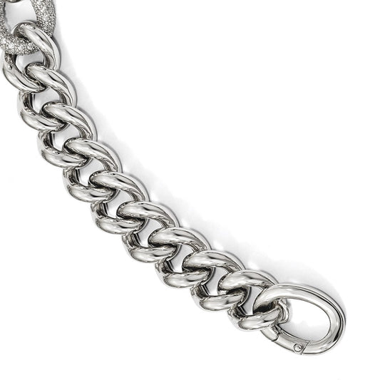 925 Sterling Silver 15.25mm Cubic Zirconia Polished Woven Bracelet 7 inch