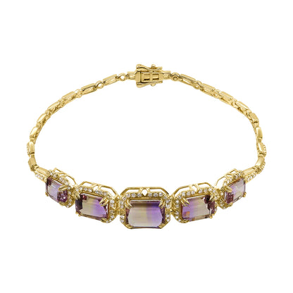 Diamond2Deal 14k Yellow Gold 8.23ct Octagon Cut Ametrine and Diamond Tennis Bracelet 7.5"