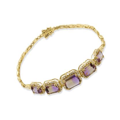 Diamond2Deal 14k Yellow Gold 8.23ct Octagon Cut Ametrine and Diamond Tennis Bracelet 7.5"