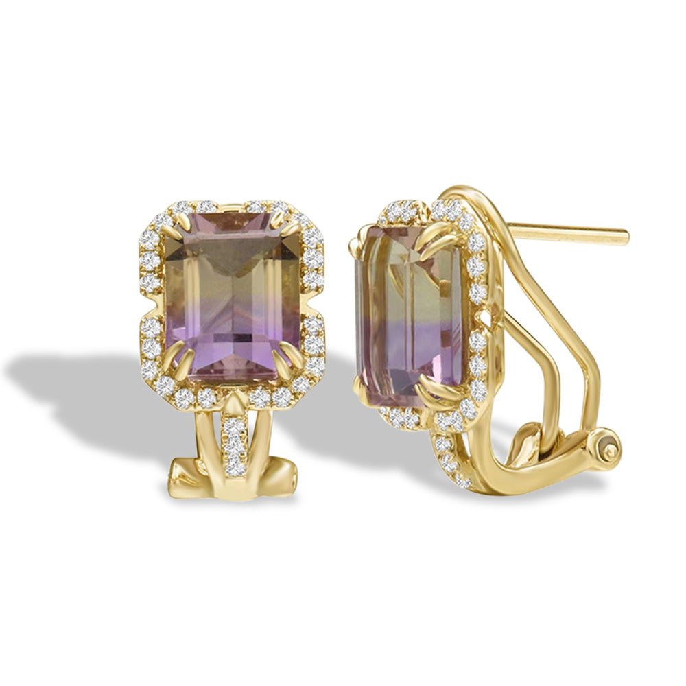 Diamond2Deal 14k Yellow Gold 5.34ct Octagon Cut Ametrine and Diamond Stud Earrings for Women