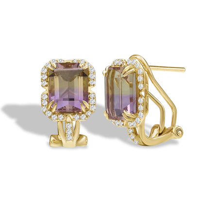 Diamond2Deal 14k Yellow Gold 5.34ct Octagon Cut Ametrine and Diamond Stud Earrings for Women