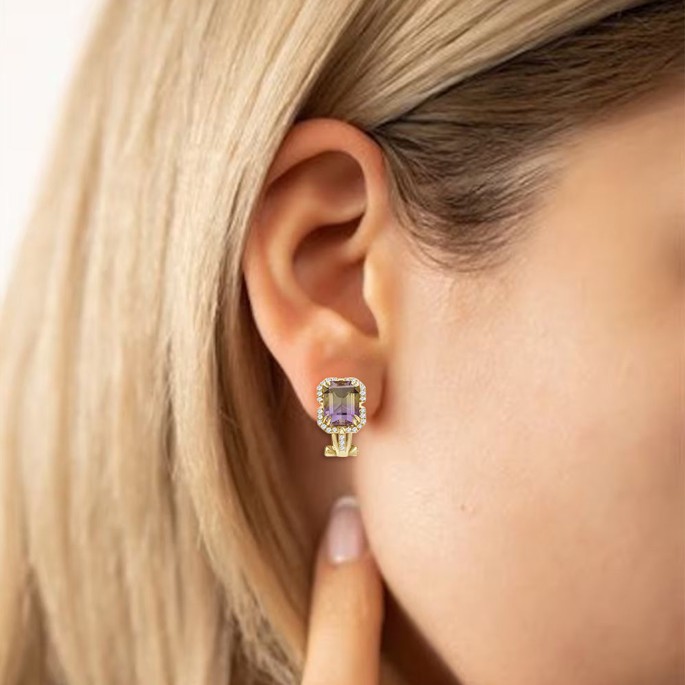 Diamond2Deal 14k Yellow Gold 5.34ct Octagon Cut Ametrine and Diamond Stud Earrings for Women