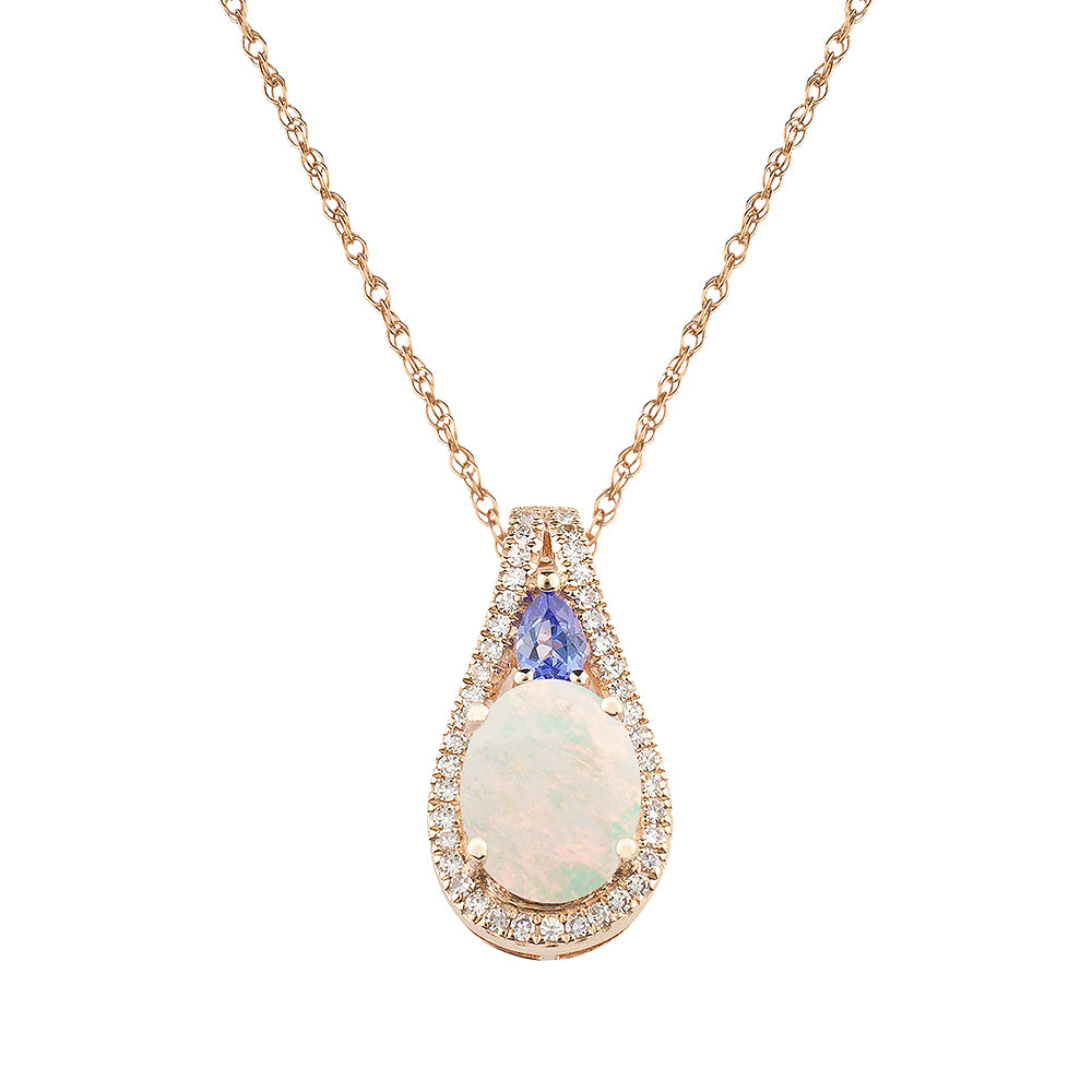 Diamond2Deal 14k Rose Gold 1.4ct Oval Cut Opal and Pendant Necklace 18" for Women