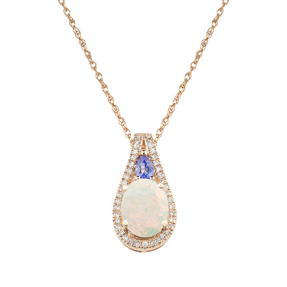Diamond2Deal 14k Rose Gold 1.4ct Oval Cut Opal and Pendant Necklace 18" for Women