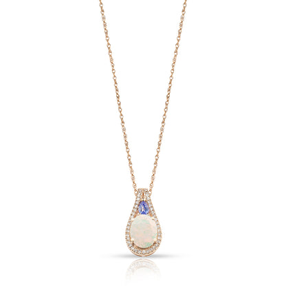 Diamond2Deal 14k Rose Gold 1.4ct Oval Cut Opal and Pendant Necklace 18" for Women