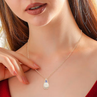 Diamond2Deal 14k Rose Gold 1.4ct Oval Cut Opal and Pendant Necklace 18" for Women