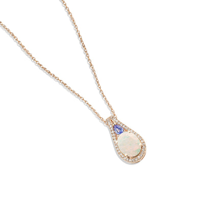 Diamond2Deal 14k Rose Gold 1.4ct Oval Cut Opal and Pendant Necklace 18" for Women