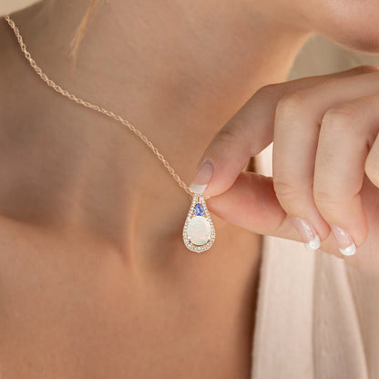 Diamond2Deal 14k Rose Gold 1.4ct Oval Cut Opal and Pendant Necklace 18" for Women