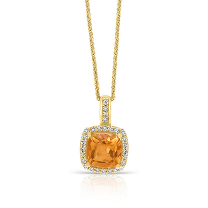 Diamond2Deal 14k Yellow Gold 0.9ct Cushion Citrine and Diamond Pendant Necklace 18" for Women