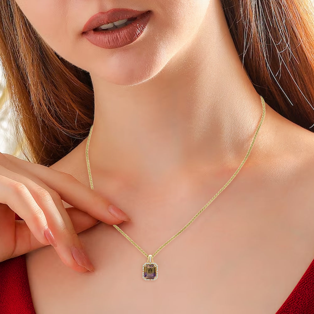 Diamond2Deal 14k Yellow Gold 4.5ct Octagon Cut Ametrine and Diamond Pendant Necklace 18"
