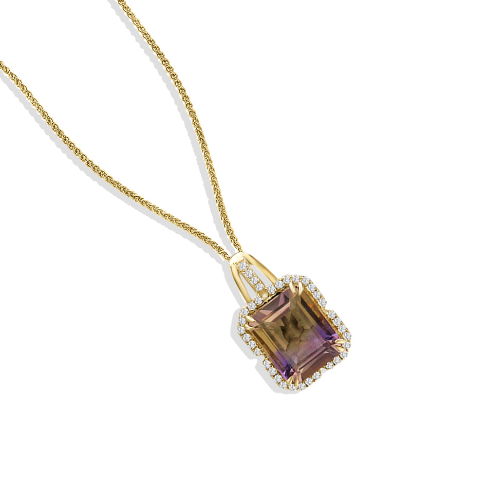 Diamond2Deal 14k Yellow Gold 4.5ct Octagon Cut Ametrine and Diamond Pendant Necklace 18"