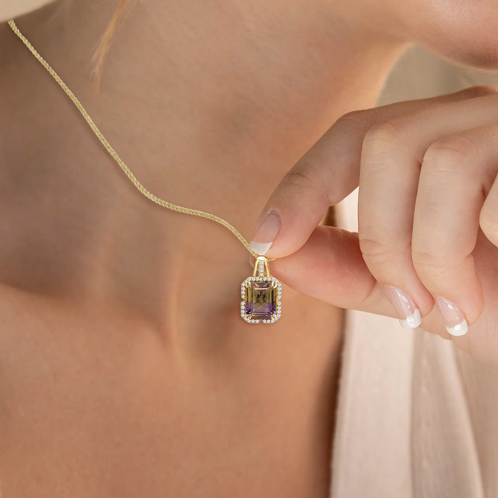 Diamond2Deal 14k Yellow Gold 4.5ct Octagon Cut Ametrine and Diamond Pendant Necklace 18"