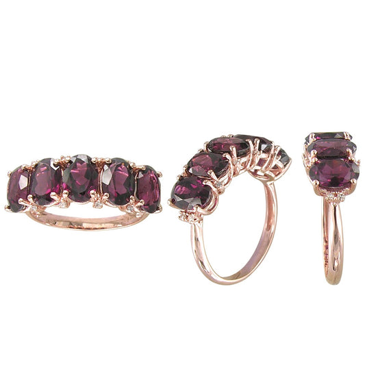 Diamond2Deal 14k Rose Gold 5.24ct Oval Rhodolite Garnet and Diamond Engagement Ring for Women