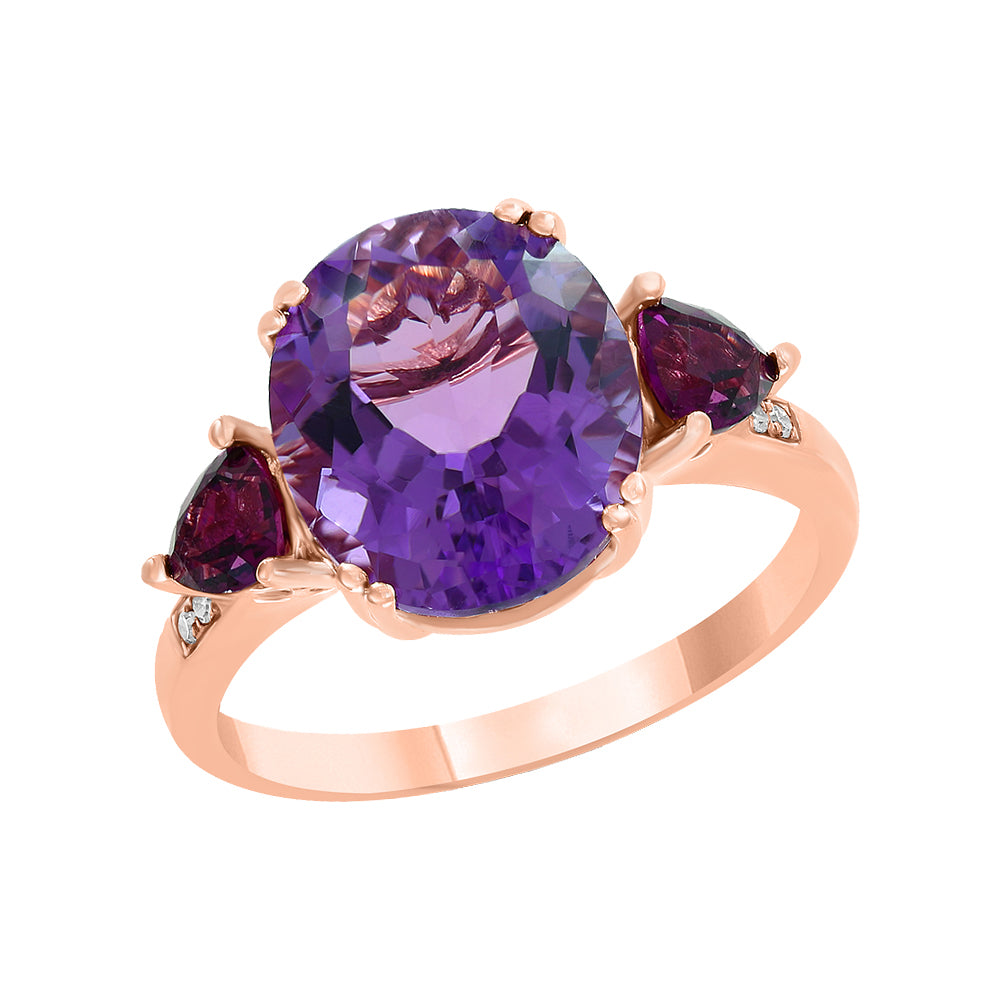 Diamond2Deal 14k Rose Gold 5.02ct Oval Cut Amethyst and Engagement Ring for Women
