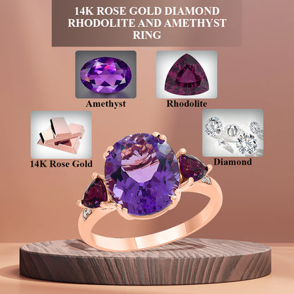 Diamond2Deal 14k Rose Gold 5.02ct Oval Cut Amethyst and Engagement Ring for Women
