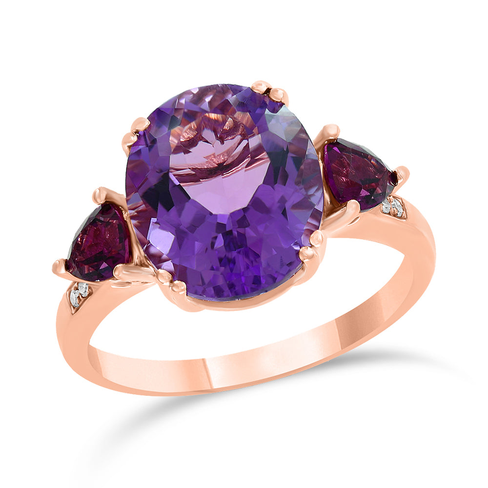 Diamond2Deal 14k Rose Gold 5.02ct Oval Cut Amethyst and Engagement Ring for Women