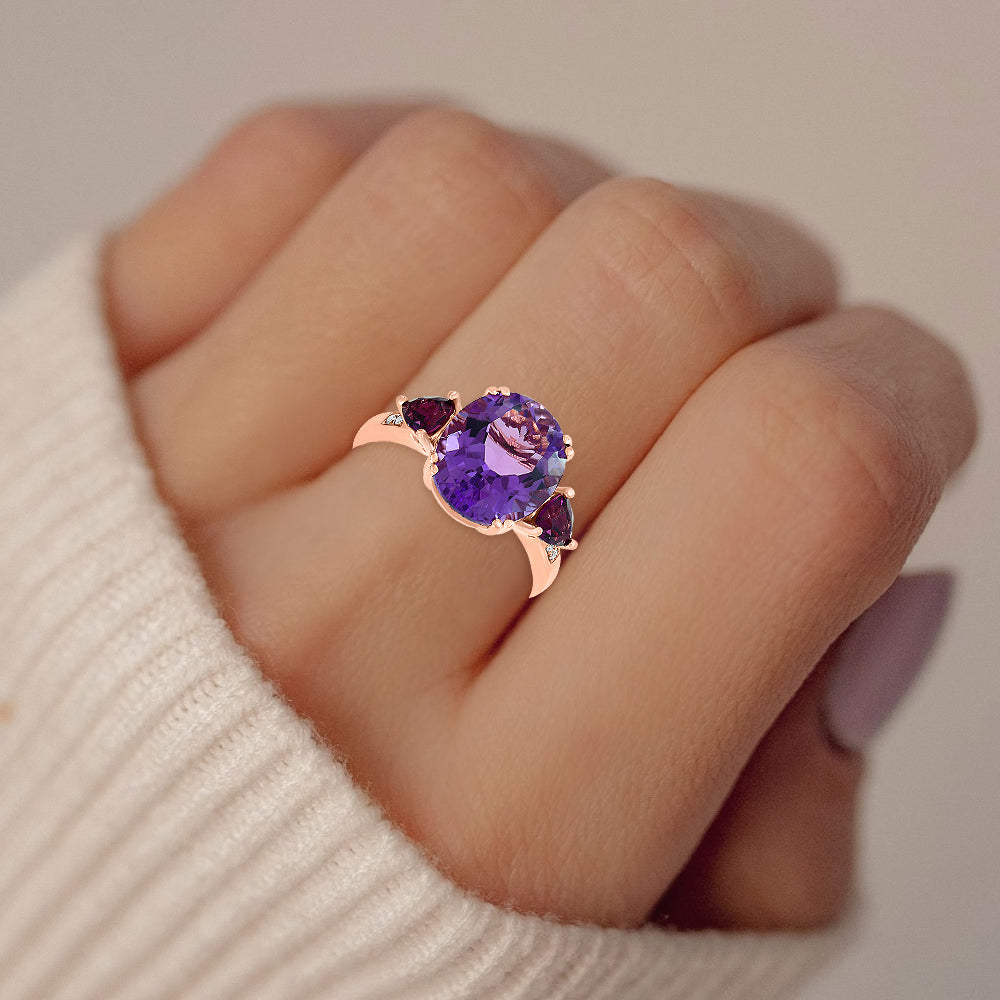 Diamond2Deal 14k Rose Gold 5.02ct Oval Cut Amethyst and Engagement Ring for Women