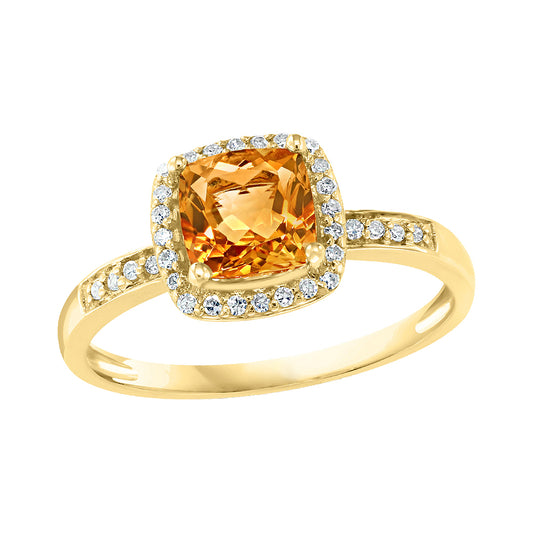 Diamond2Deal 14k Yellow Gold 0.92ct Cushion Cut Citrine and Diamond Engagement Ring for Women