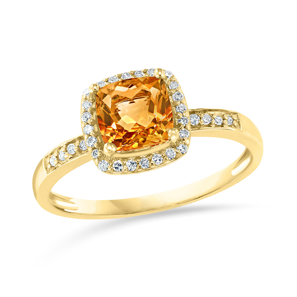 Diamond2Deal 14k Yellow Gold 0.92ct Cushion Cut Citrine and Diamond Engagement Ring for Women