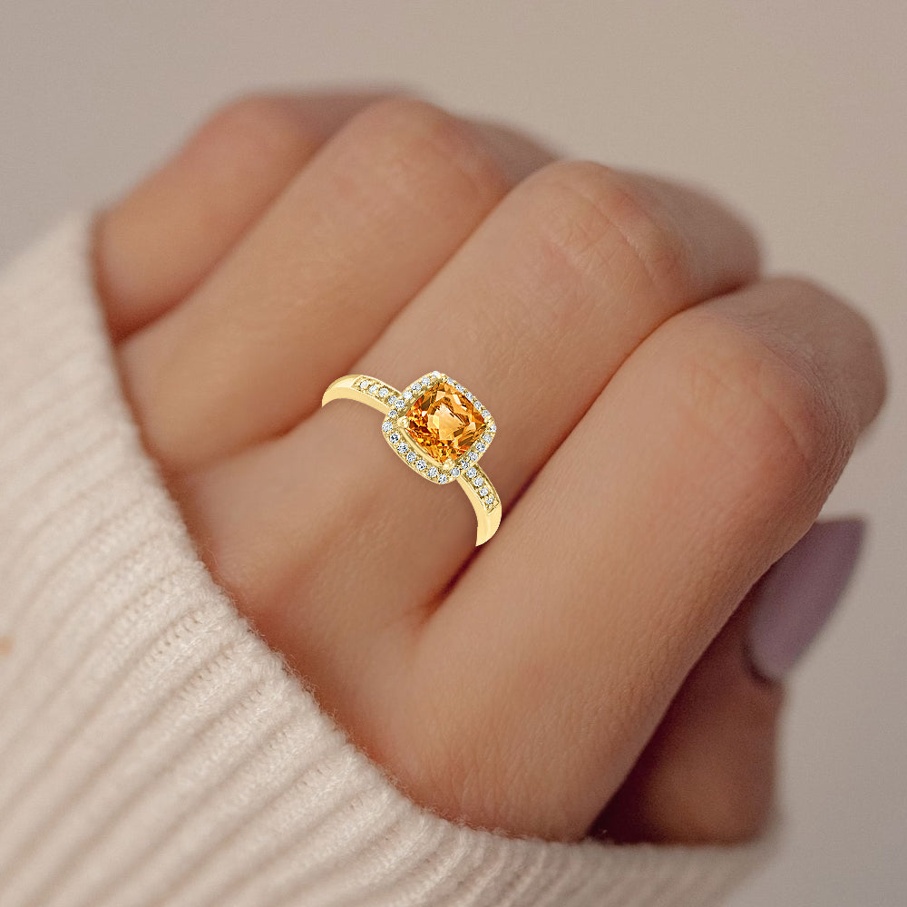 Diamond2Deal 14k Yellow Gold 0.92ct Cushion Cut Citrine and Diamond Engagement Ring for Women