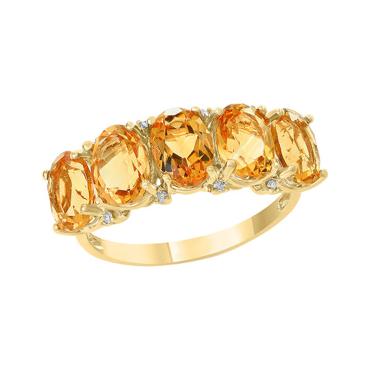Diamond2Deal 14k Yellow Gold 3.43ct Oval Cut Citrine and Diamond Wedding Band Ring for Women