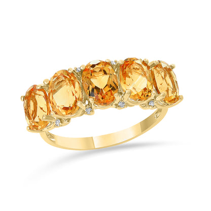 Diamond2Deal 14k Yellow Gold 3.43ct Oval Cut Citrine and Diamond Wedding Band Ring for Women