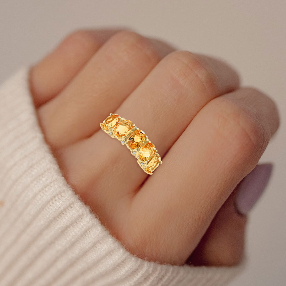 Diamond2Deal 14k Yellow Gold 3.43ct Oval Cut Citrine and Diamond Wedding Band Ring for Women